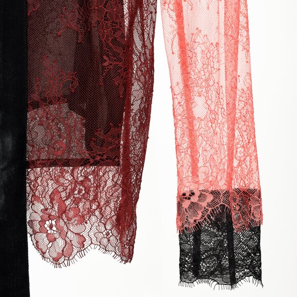 Twinset Burgundy & Pink Lace Ruffle Tie-Neck Blouse - Picture 6 of 10